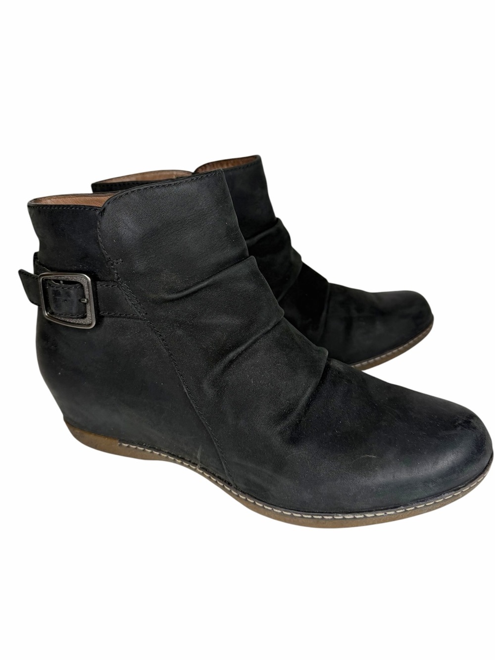 Dansko Black Leather Burnished Nubuck Lia Short Wedge Boots Size 39/ US 9